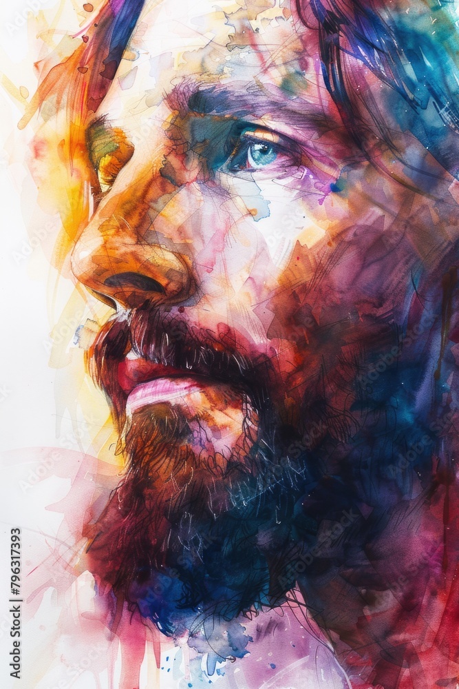 Poster Realistic painting of a man with a beard. Suitable for artistic projects