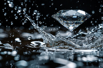 Diamond falling in free with black background