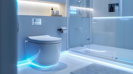 Fototapeta na wymiar Serene and Sophisticated Intelligent Bathroom with Streamlined Design and Digital Amenities