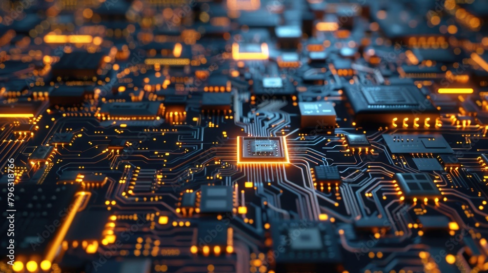 Poster Detailed view of a computer circuit board, suitable for technology concepts