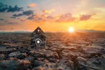 A lonely house standing in a desolate field. Suitable for real estate or environmental concepts