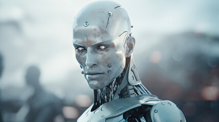 robot cyborg android in the mountains future alien astronaut