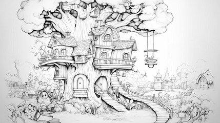 fairy tale castle old house sketch drawing coloring book drawing sketch illustration painting