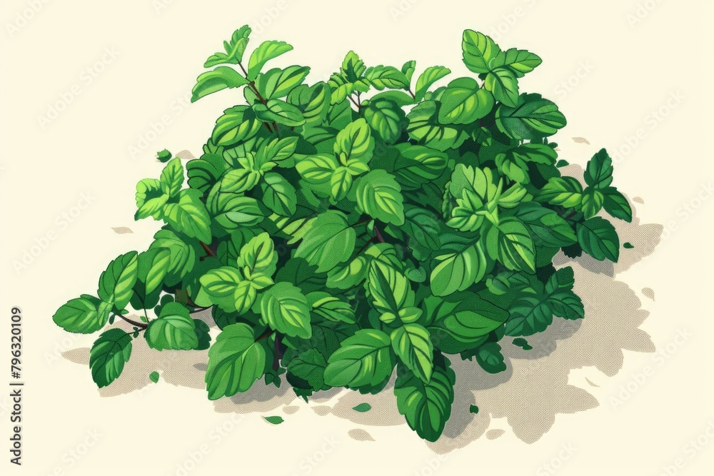 Poster a bush of green leaves on a plain white background. suitable for various design projects