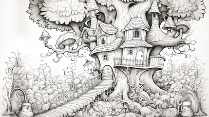 fairy tale castle on the hill coloring book drawing sketch illustration painting
