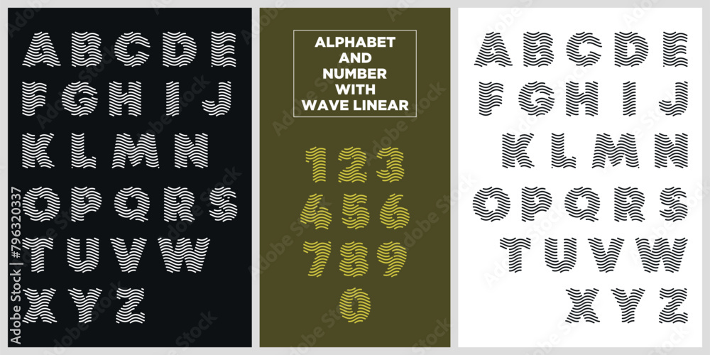 Fototapete abstract alphabet and number with wave linear style design. used for initials logos, monograms, typo
