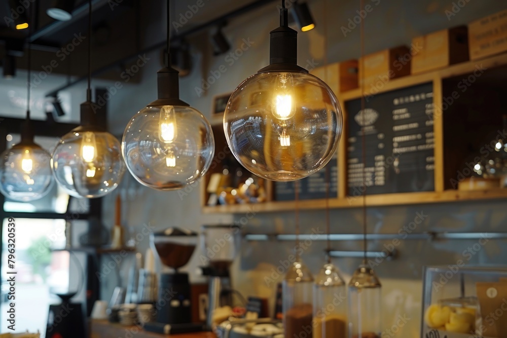 Poster a cluster of lights hanging from a ceiling. ideal for interior design projects