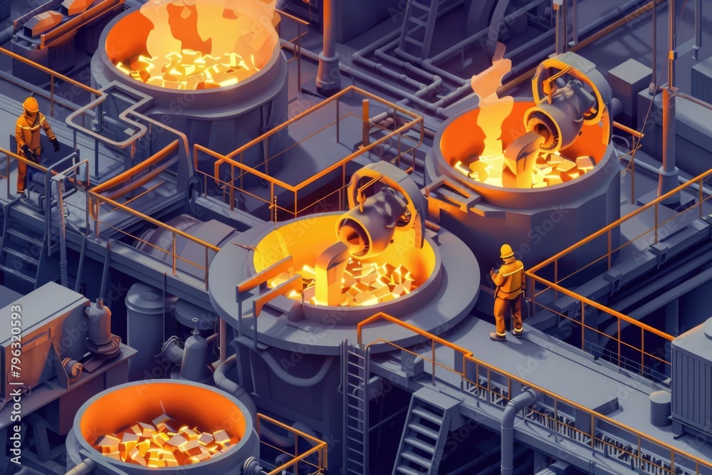 Poster a group of people working in a factory. suitable for industrial and manufacturing concepts