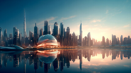 sunset over the fabulous city futuristic future architecture