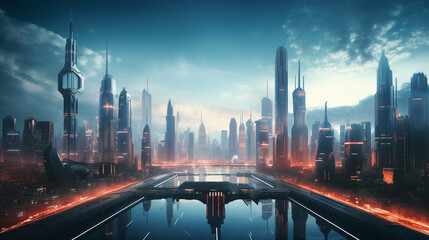 sunset over the fabulous city futuristic future architecture