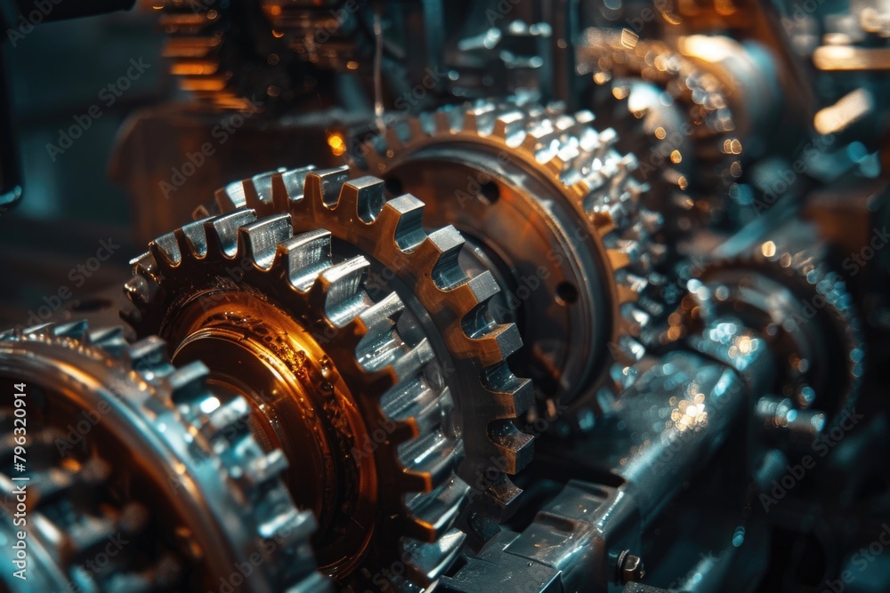 Poster detailed close up of machine gears. suitable for industrial and engineering concepts