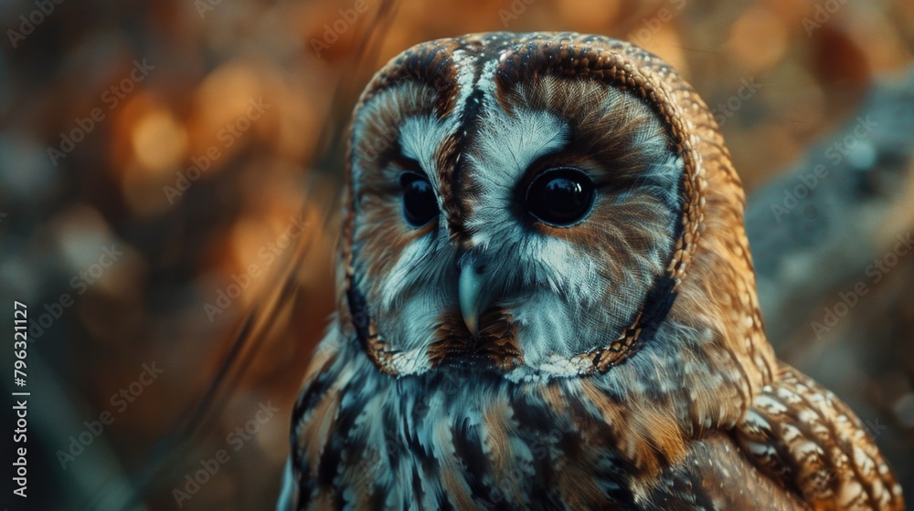 Poster close up image of an owl with a blurred background. perfect for nature and wildlife designs