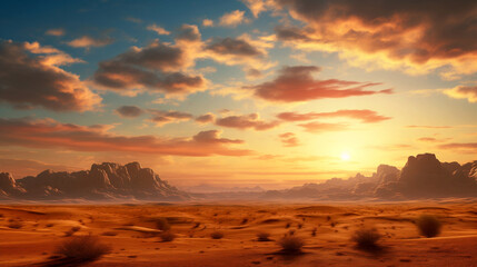 sunset over the desert mars