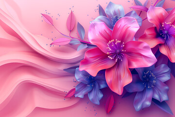 pink and blue flowers on pink background