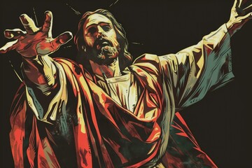 Obraz premium A painting of Jesus raising his hands, suitable for religious concepts