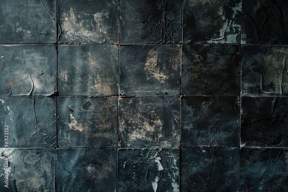 Poster a black tiled wall with peeling paint. suitable for background or texture use