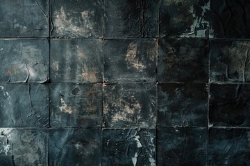 A black tiled wall with peeling paint. Suitable for background or texture use