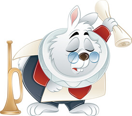 rabbit from wonderland bowing with scroll of paper in its hand