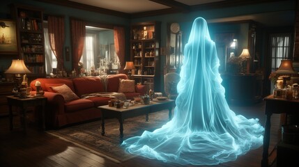 Scary Ghost Coming Towards - obrazy, fototapety, plakaty