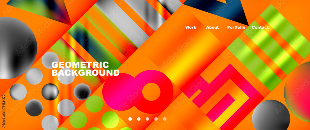 Poster vibrant geometric background featuring circles and triangles in a colorful palette of oranges, amber