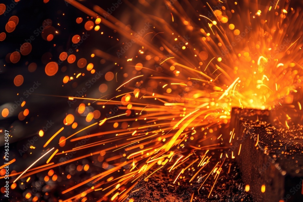 Poster fiery close up with sparks flying. ideal for backgrounds or concepts