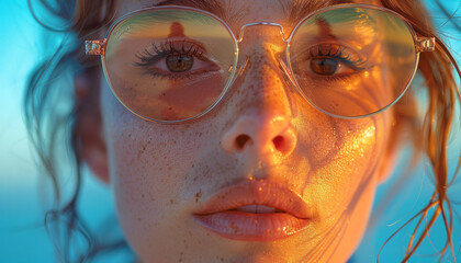 Stylish eyewear ad: Vivid double exposure scene.generative ai