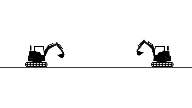Excavator working symbol. Heavy equipment excavator icon animation.