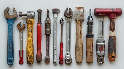 set of tools on a wooden background