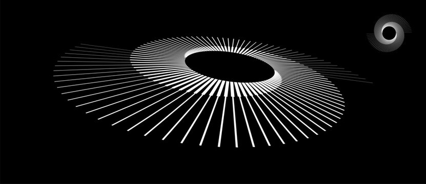 Spiral with white lines as dynamic abstract vector background or logo or icon. Abstract background with lines in circle. Artistic illustration with perspective on black background.