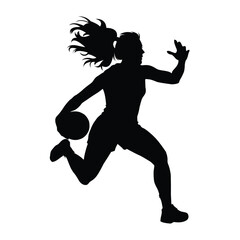 silhouette of  korfball ladies league player girl running with ball
