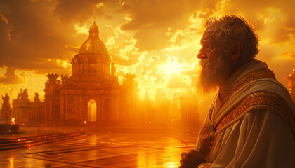 Saint Peter at the gates of golden heaven, Format Film Camera,generative ai