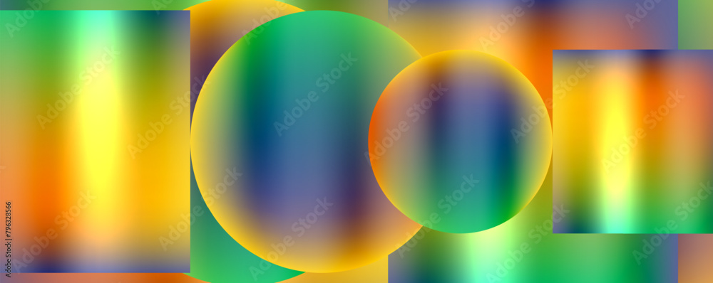 Poster Vibrant abstract background featuring colorful circles, squares, and rectangles in electric blue. Symmetrical patterns and mesmerizing graphics inspired by macro photography
