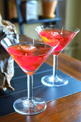 cocktail glasses with liquor
