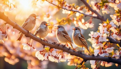 Sunny Serenade: Birds Amidst Spring Splendor