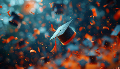 graduation hats and tassles being thrown in the air ultra realistic generative ai