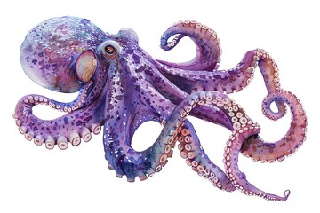 Octopus water color, drawing style, isolated clear background