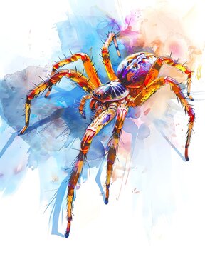 Spider water color, drawing style, isolated clear background