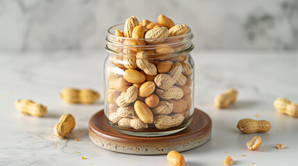 jar full of peanuts is on a wooden tray - Powered by Adobe
