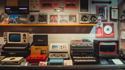 Vintage Audio Equipment and Music Devices Display