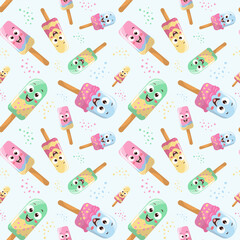 seamless pattern of popsicles on a blue background, vector