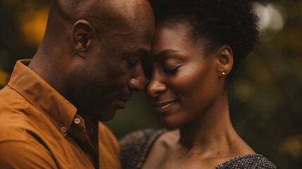 Beautiful african american couple in love embracing in the park