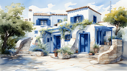 Mediterranean Minimalism house watercolor