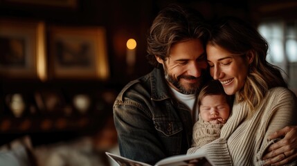 Affectionate Family Embracing Newborn in Cozy Home Setting