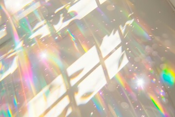 White background with bright iridescent sunlight flares and colorful refractions