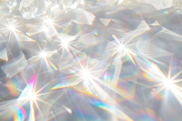 White background with bright iridescent sunlight flares and colorful refractions