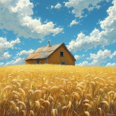wheat field with blue sky and clouds