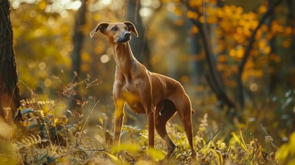 Azawakh Dog Gracefully Standing in Autumn Forest
