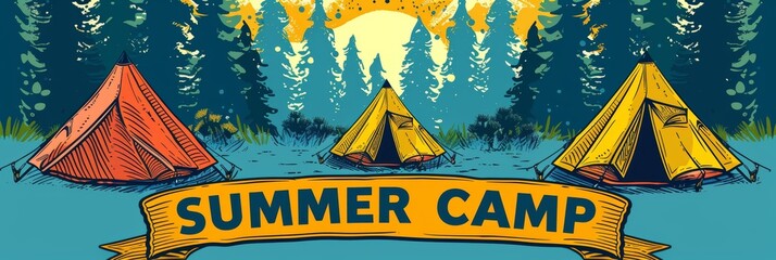 Colorful summer camp banner promoting exciting vacation activities for an unforgettable experience
