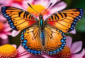 illustration, vivid butterfly perched flower petals close nature, colorful, vibrant, insect, wildlife, closeup, beautiful, macro, garden, delicate