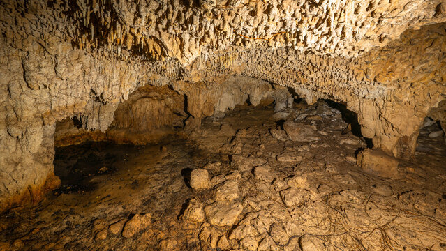 yukatan underground cave with large stalactites, Mexico.